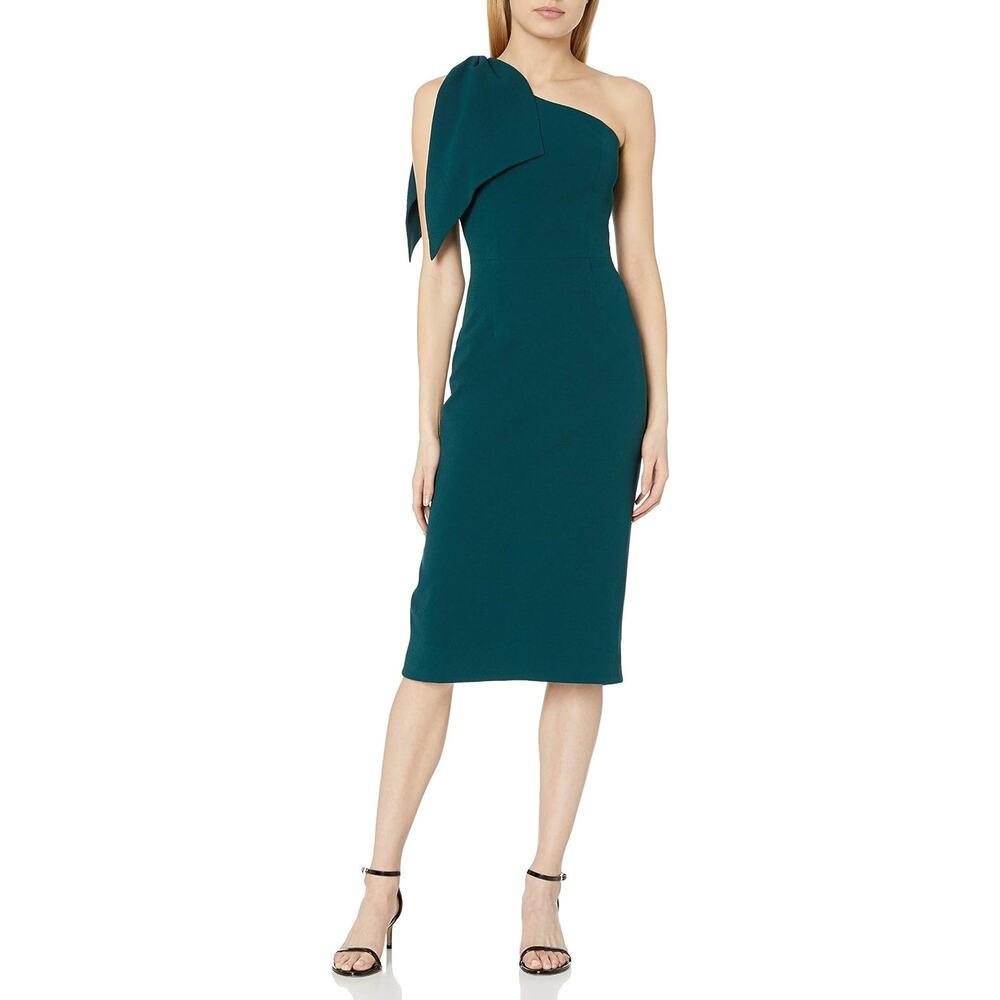 DRESS THE POPULATION NWT $148 Tiffany One Shoulder Peacock Blue Dress Size L